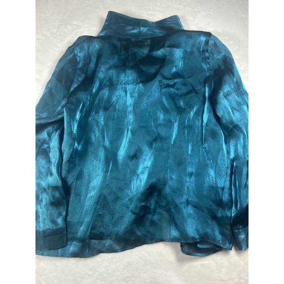 Joan Leslie Woman Blouse Womens 16W Blue Shiny Button Front Collared Evening Top - Picture 12 of 14